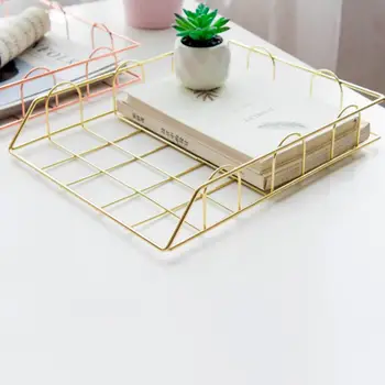 

Iron Grid File Storage Shelf Holder Filing Tray Desktop Rack Office Organizer