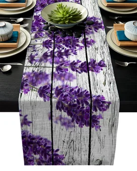 

Purple Lavender Wood Vintage Purple Table Runner Modern Linen Cotton Table Cloth Decoration For Home Wedding Christmas Party