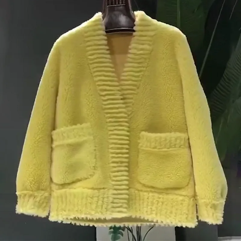 yellow Натуральный шерстяное пальто для женщин натуральном овечьем меху куртка светильник класса люкс шерстяное пальто более размеры теплое зимнее F1160 - Цвет: yellow