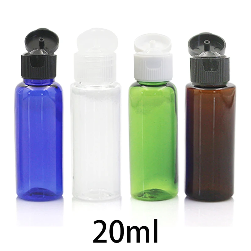 20ml Small Plastic Flip Cap Bottle Empty Cosmetic Makeup Water Sample Container Brown Green Blue Clear Bottles Free Shipping | Красота и
