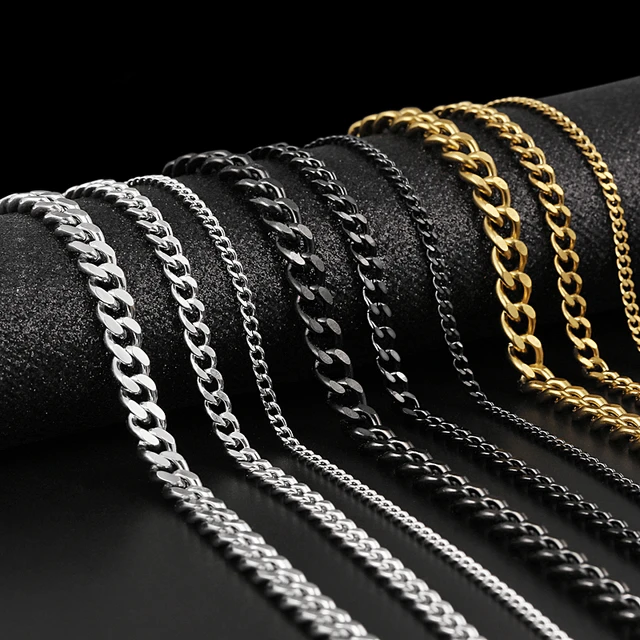 Collar De Cadena De Eslabones Cubanos De Acero Inoxidable Color Oro Negro  Para Hombre