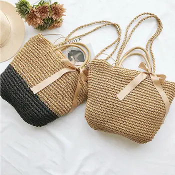 

UK Women Straw Retro Handbags Handwoven Round Rattan Crossbody Shoulder Bag Tote Straw Woven Shoulder Bag Large Crossbody