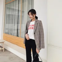 Фотосессия+ весна и осень ретро плед британский стиль Универсальный Свободный Повседневный шикарный маленький костюм пальто для женщин