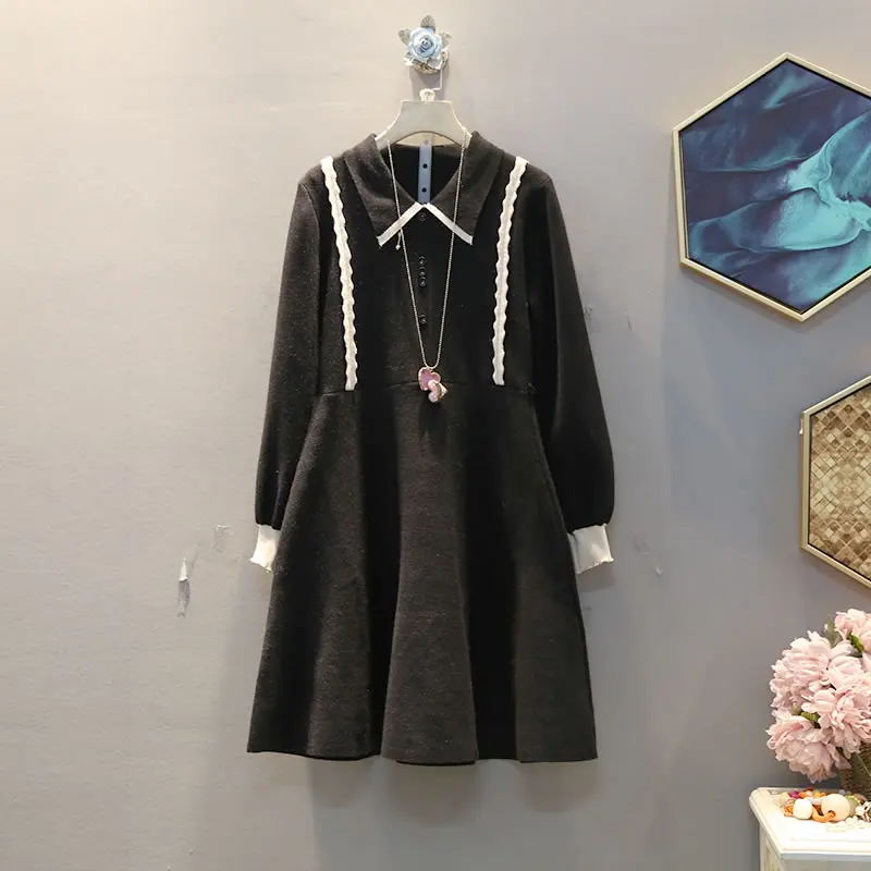XITAO, корейский стиль, кукольный воротник, женское платье, тонкое, вязаное платье, длинный рукав, элегантная женская одежда,, новая мода, XJ3107