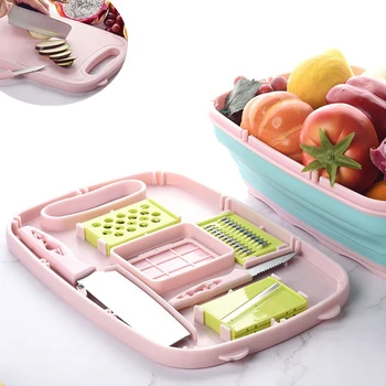 

Kitchen Chopping Board 9 In 1 Foldable Drainage Basket Multifunction Safety Cutting Board Set Multifunction Chopping Board Set