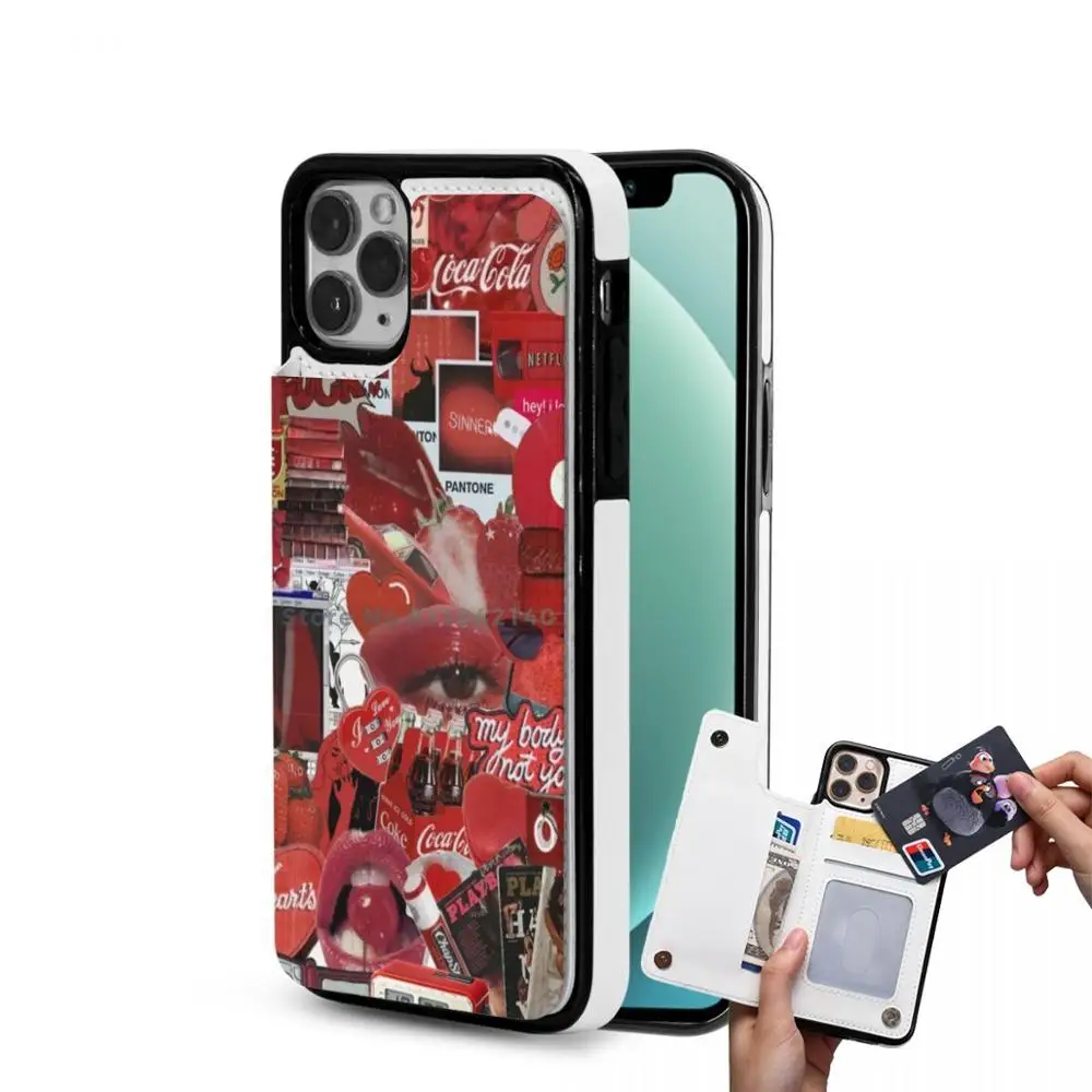 Винтажный эстетический красный кожаный кошелек-коллаж для телефона Iphone 12 11 Pro Max