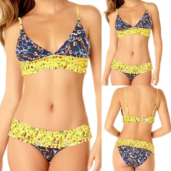 

Women Fashion Floral Print Patchwork Swimsuit Bikini Set Split Bathing Suit 2020 hot new products ins wind Campus Leisure S -XL