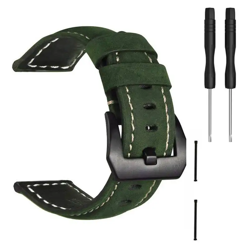 Fenix 6X26 мм ремешок для часов из натуральной кожи с ушками адаптеры для Garmin Fenix 3/3 HR/Quatix 3/Tactix Bravo/Fenix 5X/5X Plus - Цвет: Green Black