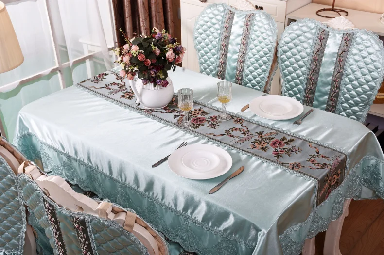 Luxury Solid Color Lace Tablecloth Chair Cover Table Flag Exquisite Relief Embroidery Rectangle Table Cover European Table Cloth