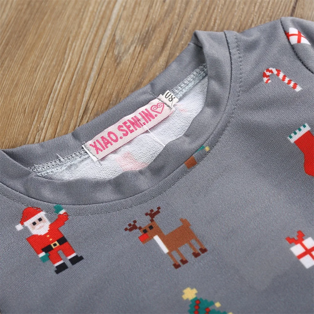 Комплект из 2 предметов, Рождественская Пижама для новорожденных мальчиков и девочек с оленем и Санта-Клаусом, комплект одежды для сна с длинными рукавами