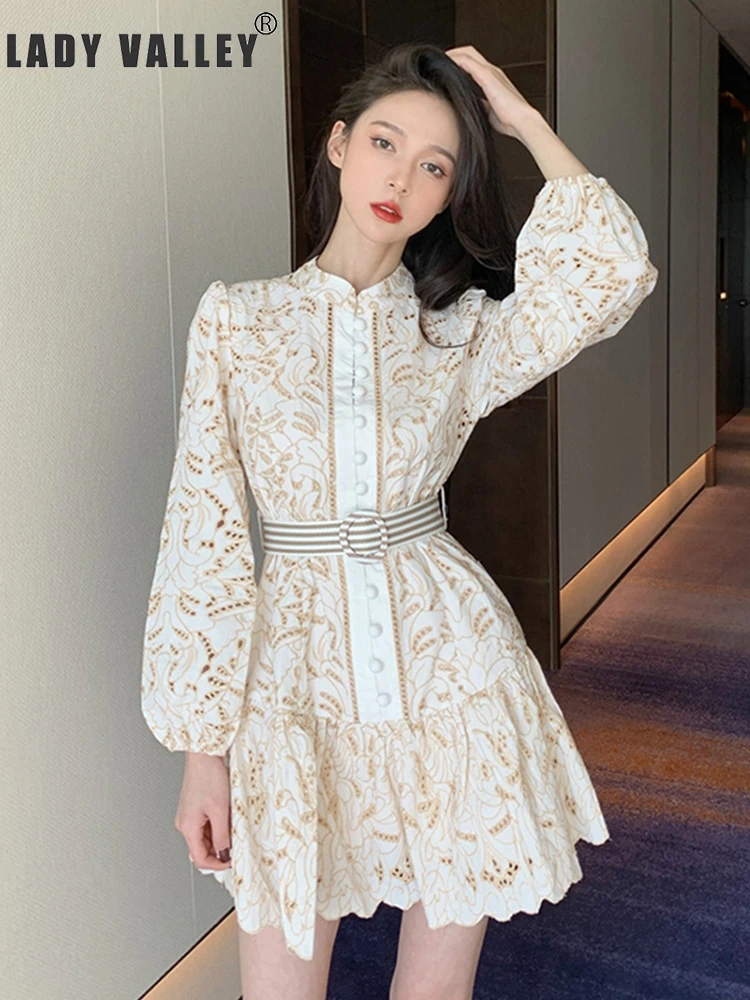 

Vintage heavy crafts embroidery crocheted flowers hollow straps waist dresses ladies spring temperament big swing tutu