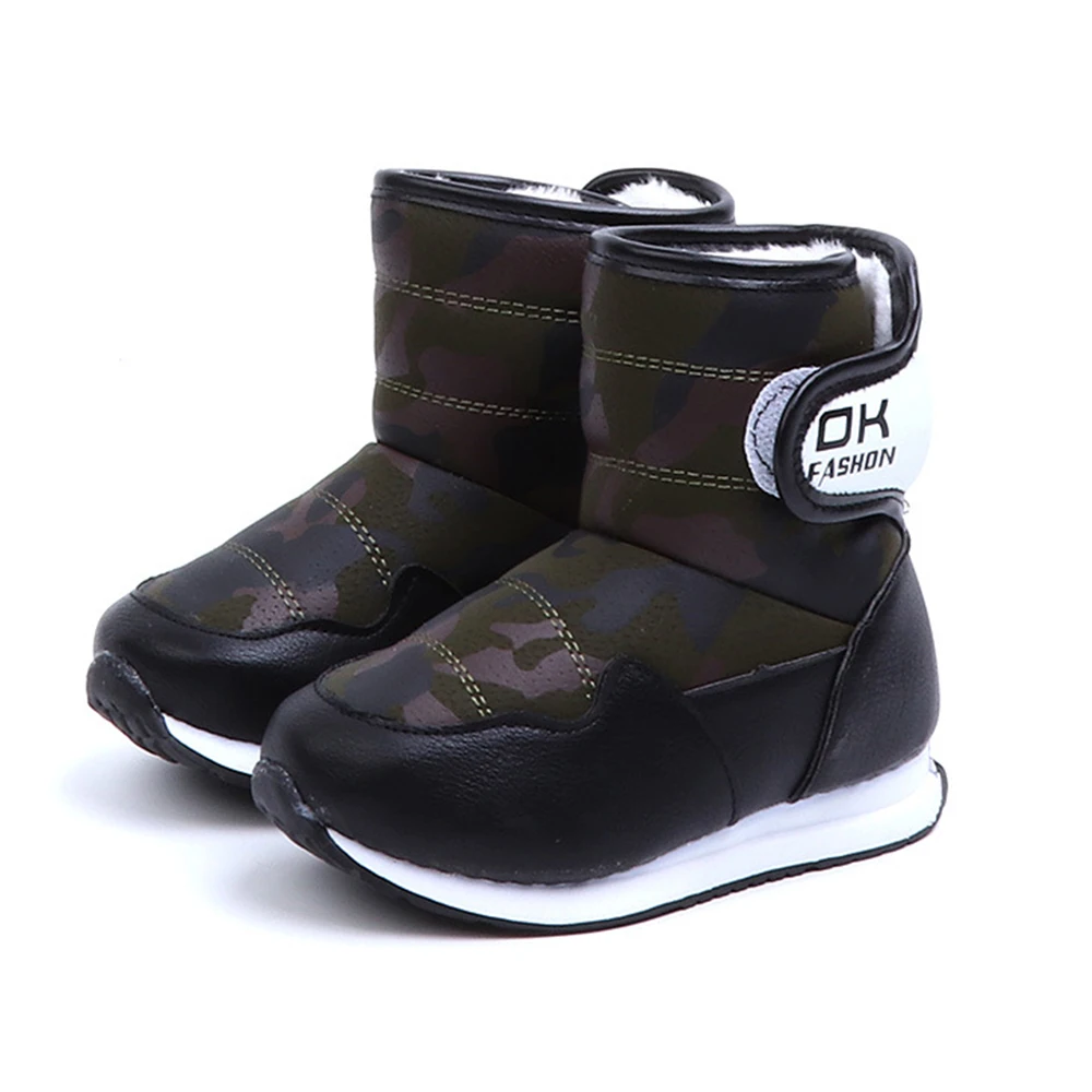 camo black Детские зимние ботинки детские теплые плюшевые зимние ботильоны для девочек, кроссовки Детская спортивная мода г. Новая утепленная детская обувь D30 - Цвет: camo black
