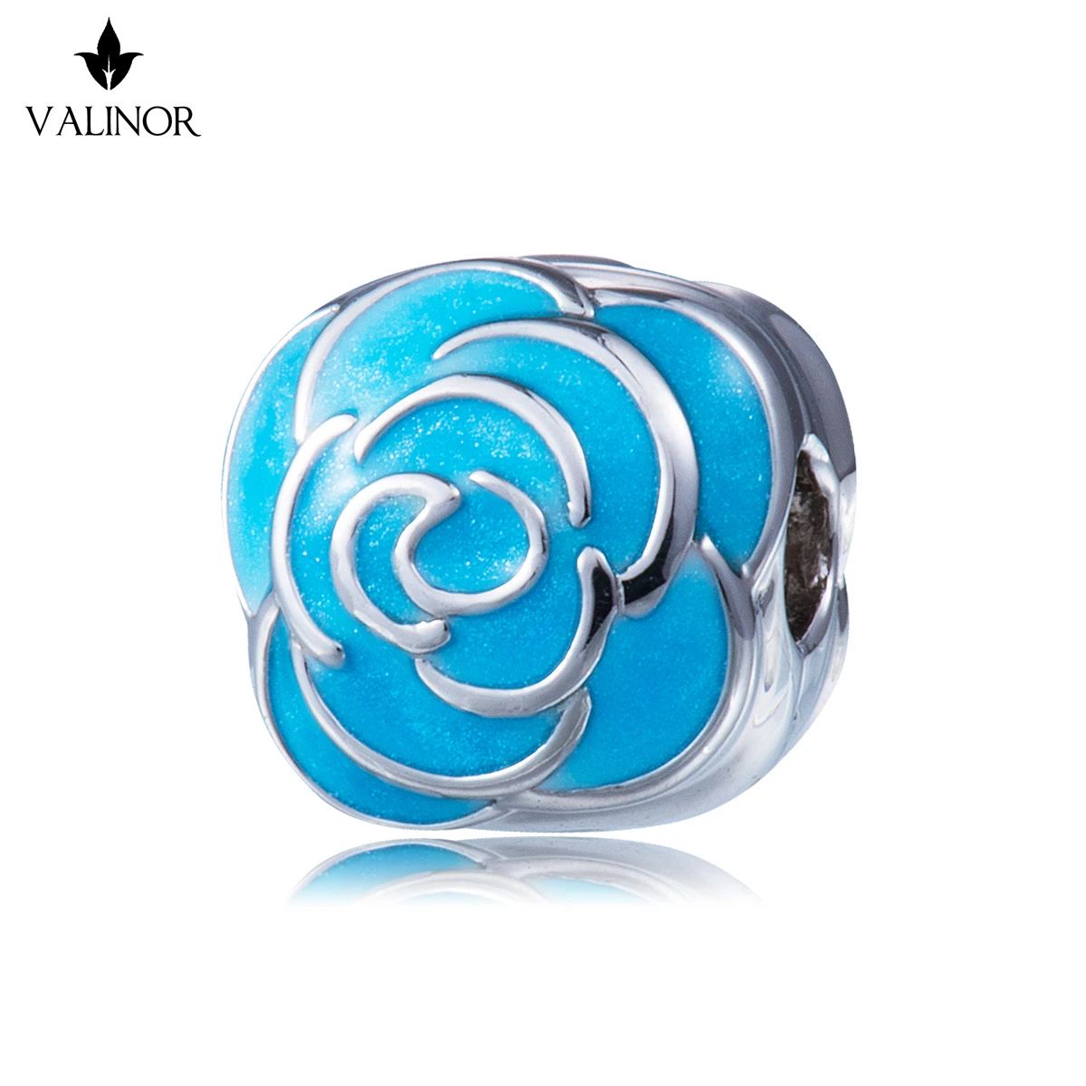 Video! Romantic blue rose925 Sterling Silver beads charms fit Bracelets