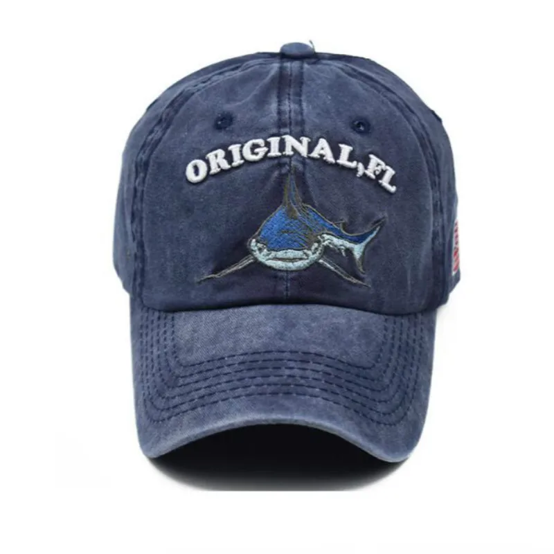 

Embroidery Washed Cotton Shark Dad Hat For Men Vintage Baseball Cap Hip Hop Curved Fishing Cap Summer Fish Snapback Women Hat