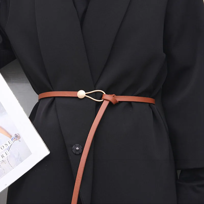 

Female Simple Belt Knotted Thin Belt for Women Suit Coat Dress PU Leather Waistband Tighten Waist Band Clothing Accessories