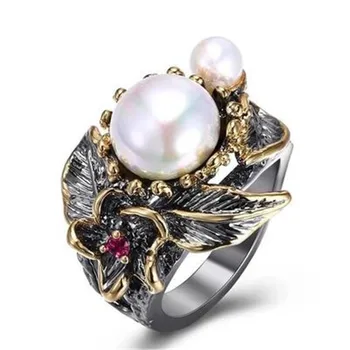 

FFLACELL New Craft Bionic Pearl Fashion Retro Boutique Ring Exquisite Wedding Engagement Fashion Ring