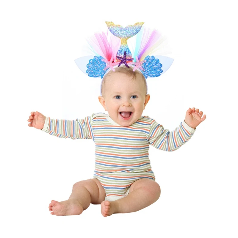 Kids Headbands Starfish Flowers Fish Tail Headband Bow Baby Shiny Head Band Party Girl Christmas Hair Accessories Headwear