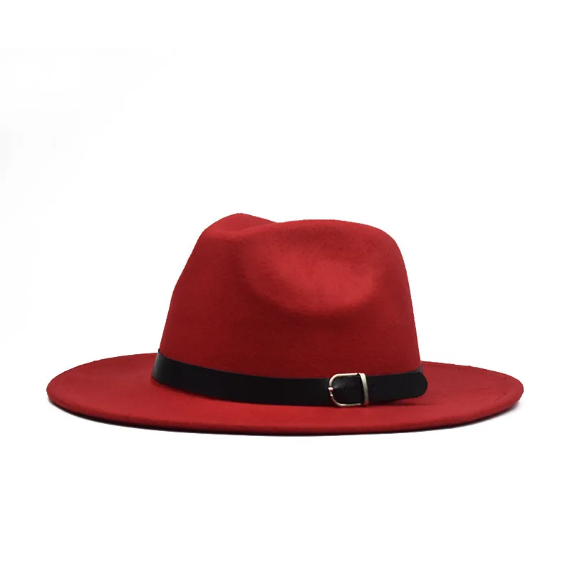 Хит, зима-осень, имитация шерстяного фетра, топ, джазовая шляпа для женщин и мужчин, европейские, американские круглые шапки, котелок, шляпы для джентльмена - Цвет: Bright red