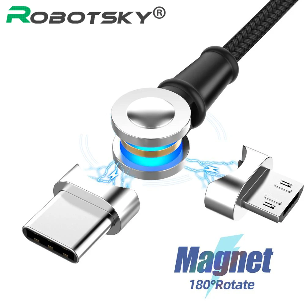Магнитное зарядное устройство с поворотом на 180 градусов кабель Micro USB типа C для