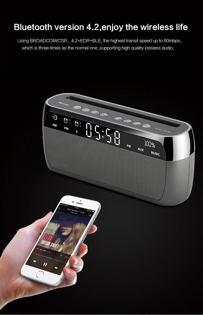 WESDAR K51 беспроводной bluetooth-динамик с сабвуфером и будильником