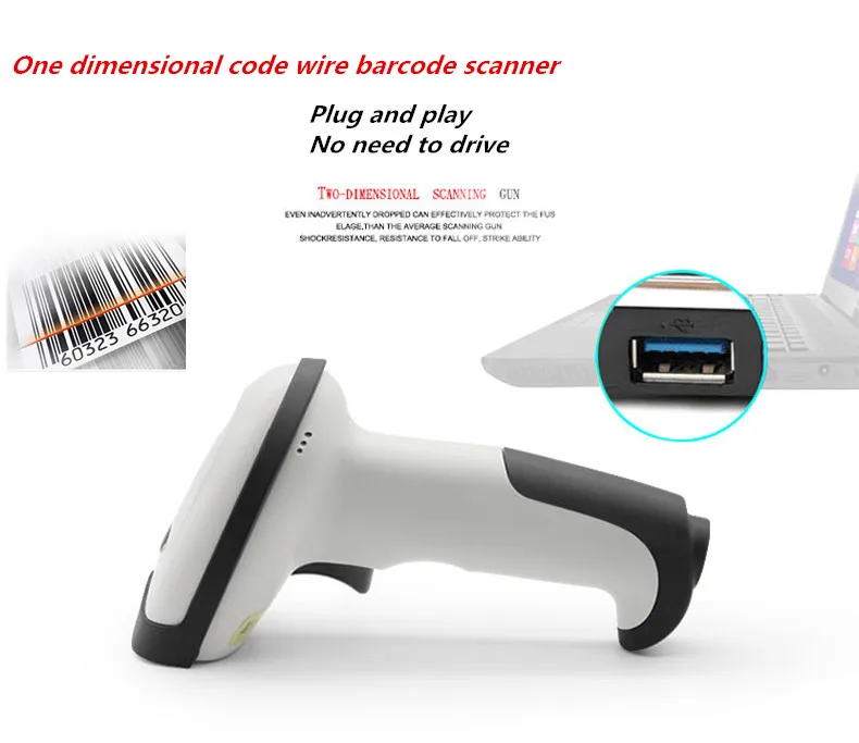 

2018 NEW 1D wired barcode scanner bar code reader handheld barcode scanner usb scanner USB Cable for Supermarket and POS System