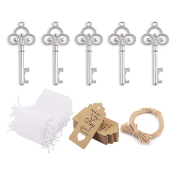 

50pcs Vintage Wedding Decoration Tools Hotel Gifts Rustic Style Bottle Opener Metal Home With Tag Card Key Chain Party Favours