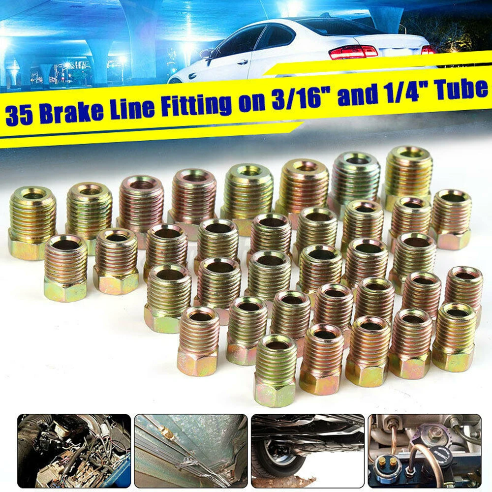 

Brand New 35pcs Brake Line Fitting Nuts Kit For Inverted Flares On 3/16 & 1/4 Tube Tubing Car Accessories