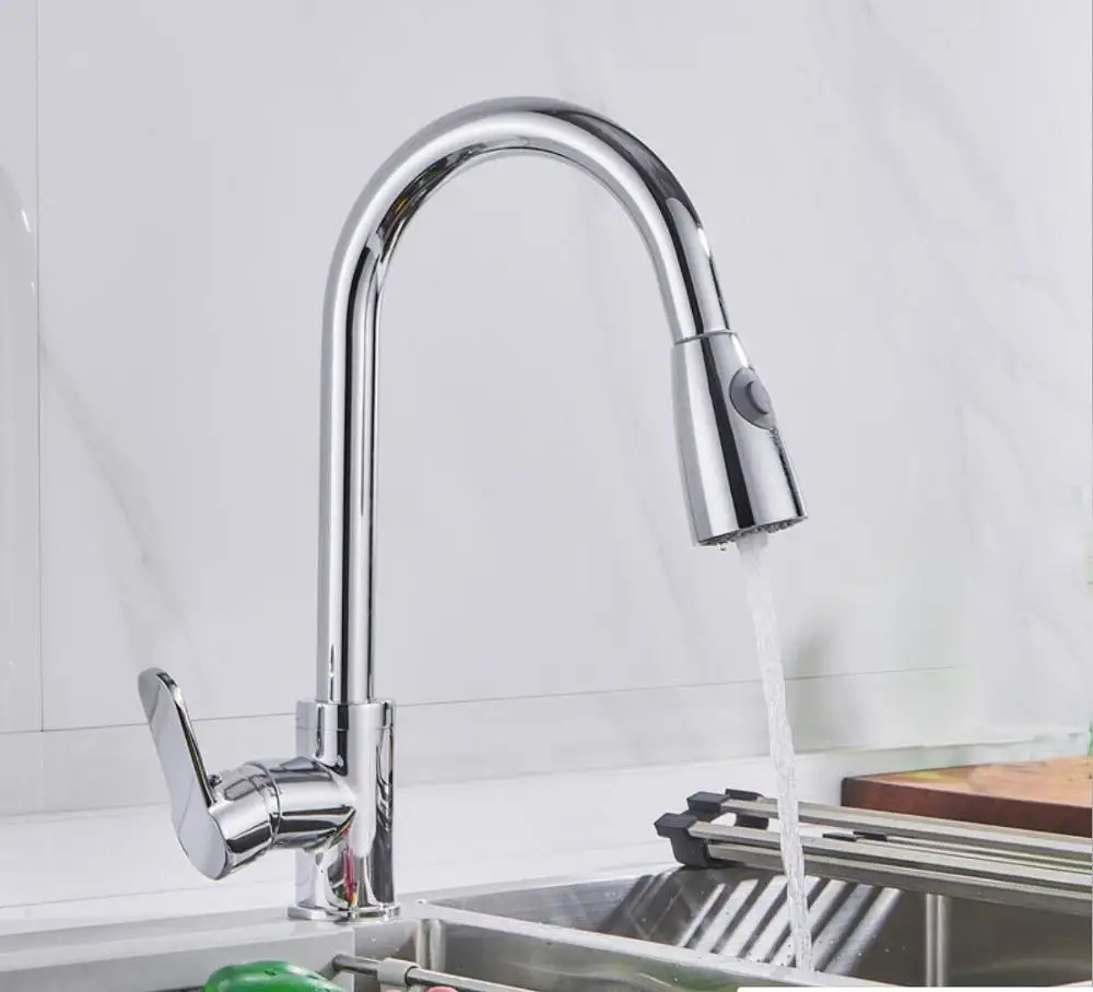 

Kitchen Faucets Chrome Single Handle Pull Out Kitchen Tap Single Hole Handle Swivel 360 Degree Water Mixer Tap Mixer Sprayer