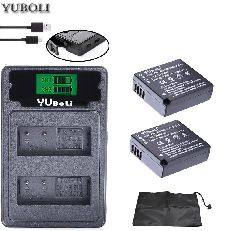 DMW-BLG10 DMW BLG10E BLE9E BLG10 Аккумулятор для камеры+ двойное зарядное устройство для Panasonic Lumix DMC GF6 GX7 GF3 GF5 DMW BLE9 BLG10 - Цвет: charger and 2battery