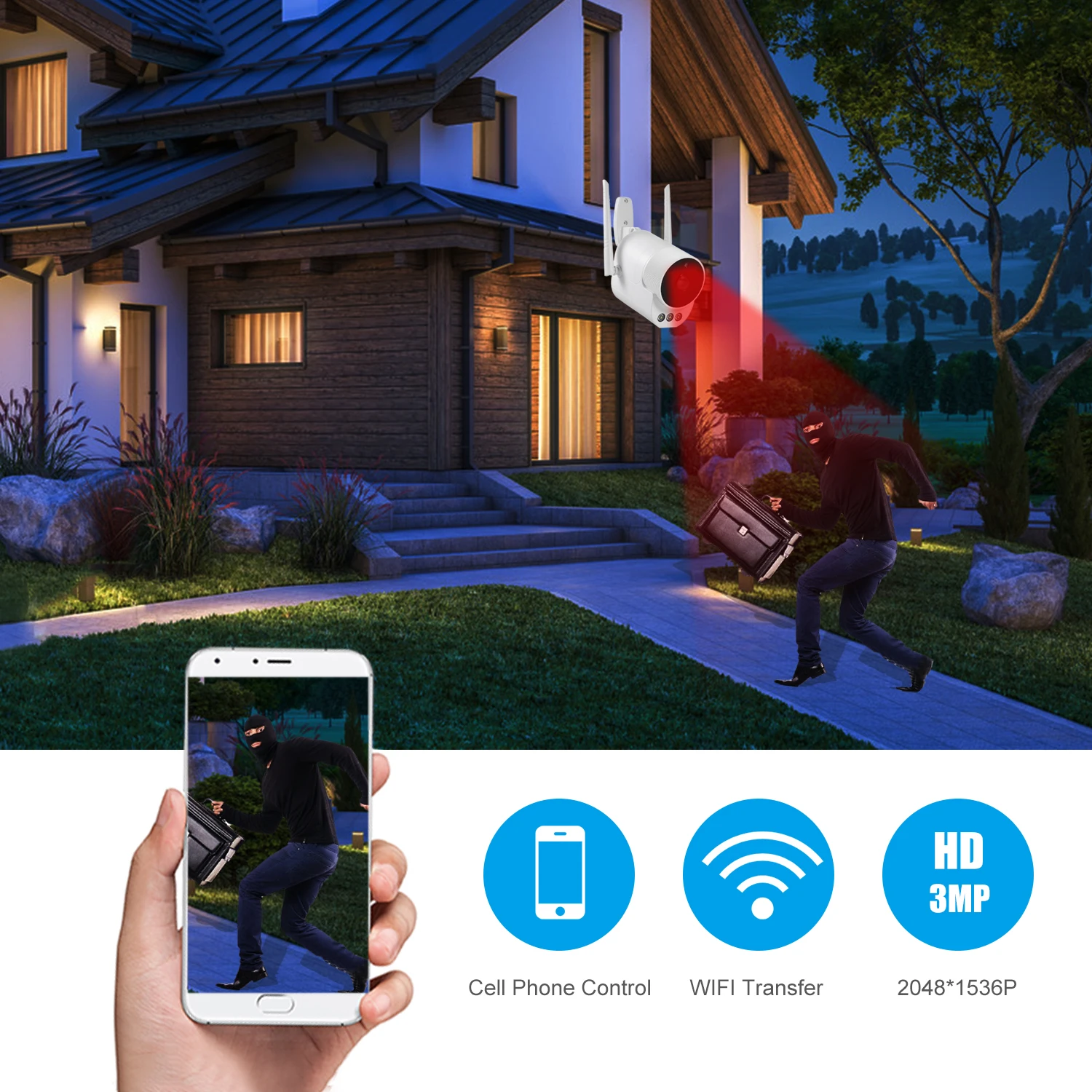 3MP сетевая камера наблюдения wifi ip-камера для улицы IP66 водостойкость CCTV двойной светильник ИК датчик движения для домашней охраны