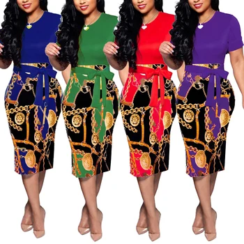 

Fadzeco New style African Women Clothing Dashiki Fashion Print Cloth Skirt Take The Belt Stretch Dress Traditional African Dress