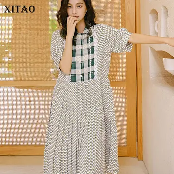 

XITAO Summer New Stitching Print Dress Women Fashion Loose Plus Size Turn Down Collar Trend Wild Short Sleeve Dresses DMY4467