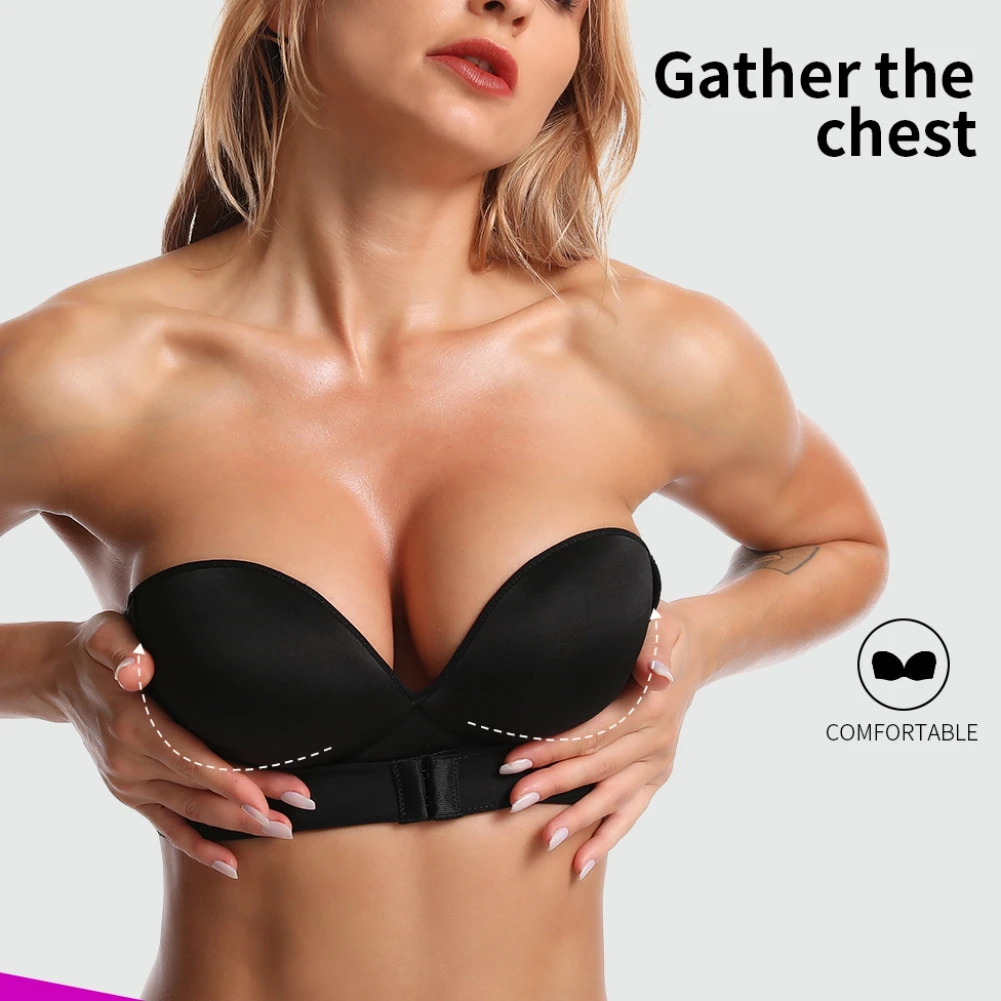 Invisible Bras For Women A B C D Cup Sexy Strapless Push Up Bra Front Closure Bralette Underwear Lingerie Seamless Brassiere black bra