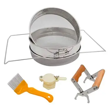 

4Pcs Beekeeping Supplies Tools Kit Double Sieve Stainless Steel Honey Harvesting Strainer Bee Hive Frame Holder Gate Unacapping