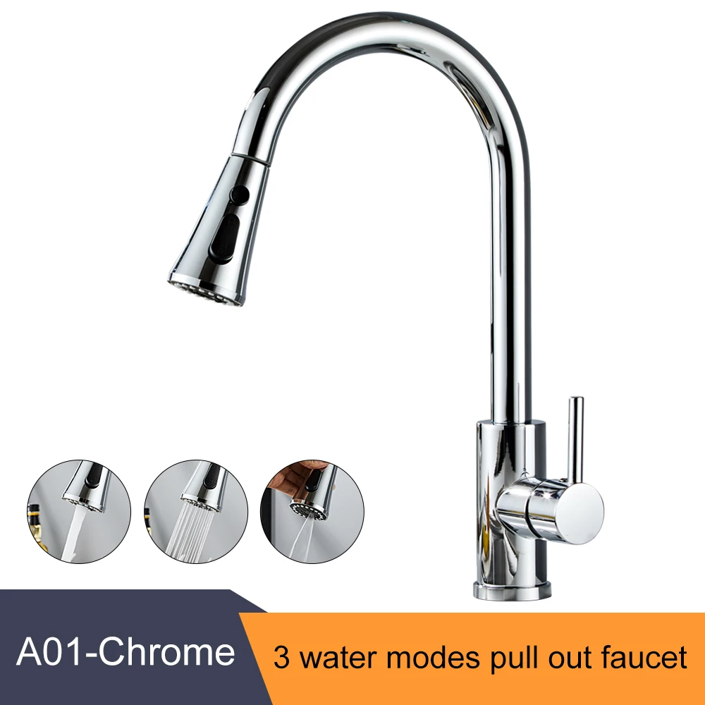 Chrome/Black/Golden Pull Out Kitchen Faucets Hot Cold Water Stream Sprayer Spout Pull Down Tap Mixer Crane For Kitchen EL5407 under cabinet paper towel holder Kitchen Fixtures