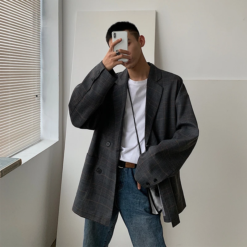 Autumn New Suit Blazer Men Fashion Retro Business Casual Plaid Suit Jacket Man Streetwear Wild Loose Dress Jacket Male S-XL Autumn New Suit Blazer Men Fashion Retro Business Casual Plaid Suit Jacket Man Streetwear Wild Loose Dress Jacket Male S-XL