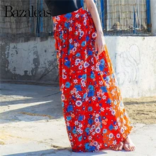 Bazaleas Bohimian, красные женские длинные юбки с цветочным принтом, винтажные юбки с разрезом, шикарная Женская юбка с высокой талией