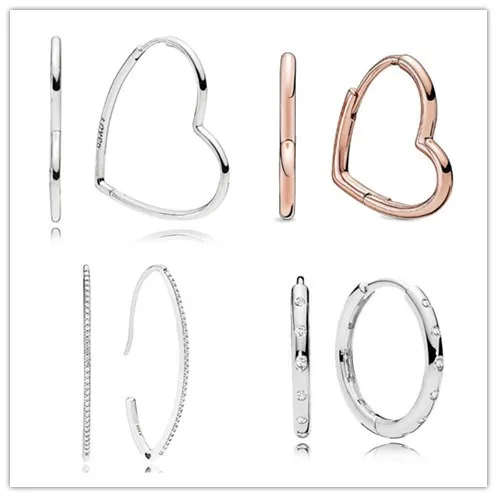 Pendientes de plata de ley 925 para mujer, aretes asimétricos de corazones de amor de oro rosa para mujer, regalo de boda, joyería Pandora