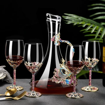 

Creative Enamel Color Crystal Red Wine Glass Decanter Set Goblet Wedding Glasses Champagne Whiskey Cup lead-free crystal glass