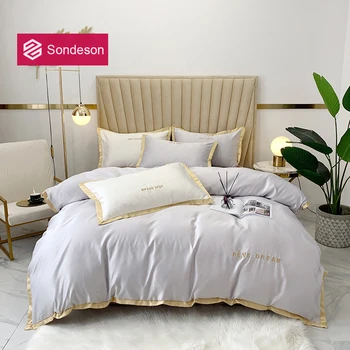 

Sondeson 100% Silk Light Gray Bedding Set Silky Soft Queen King Duvet Cover Set Flat Sheet Pillowcase Quilt Cover Free Shipping