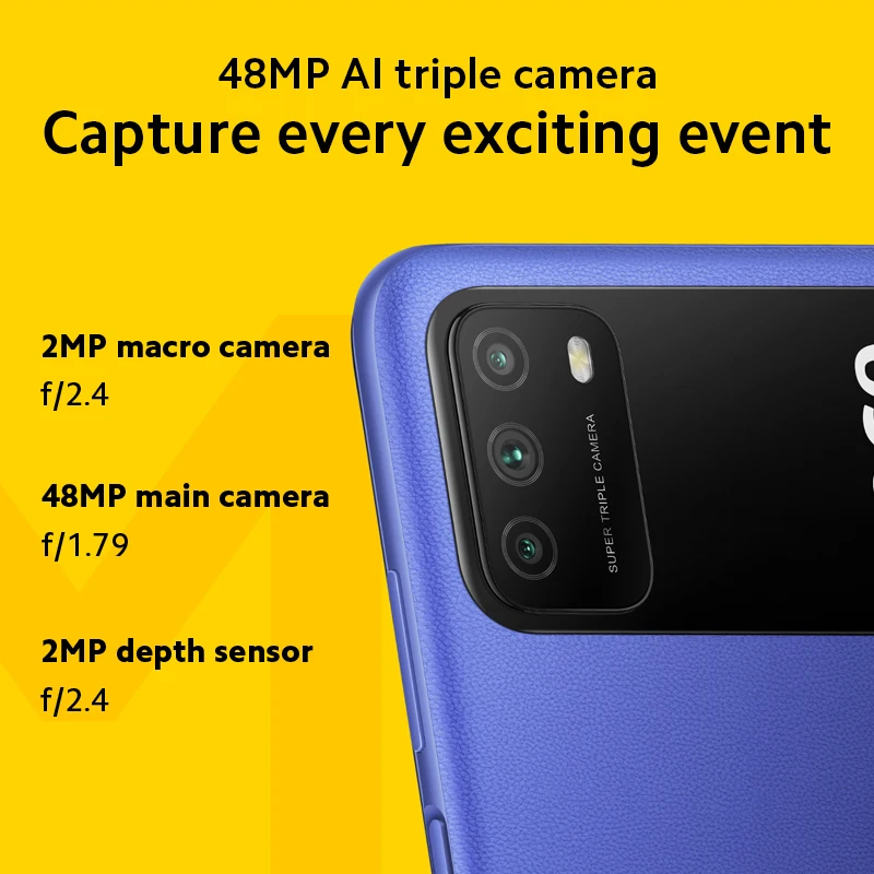 Version mondiale POCO M3 Smartphone 4 go 128 go Snapdragon 662 Octa Core 6000mAh 48MP Tripl caméra caméra 6.53 
