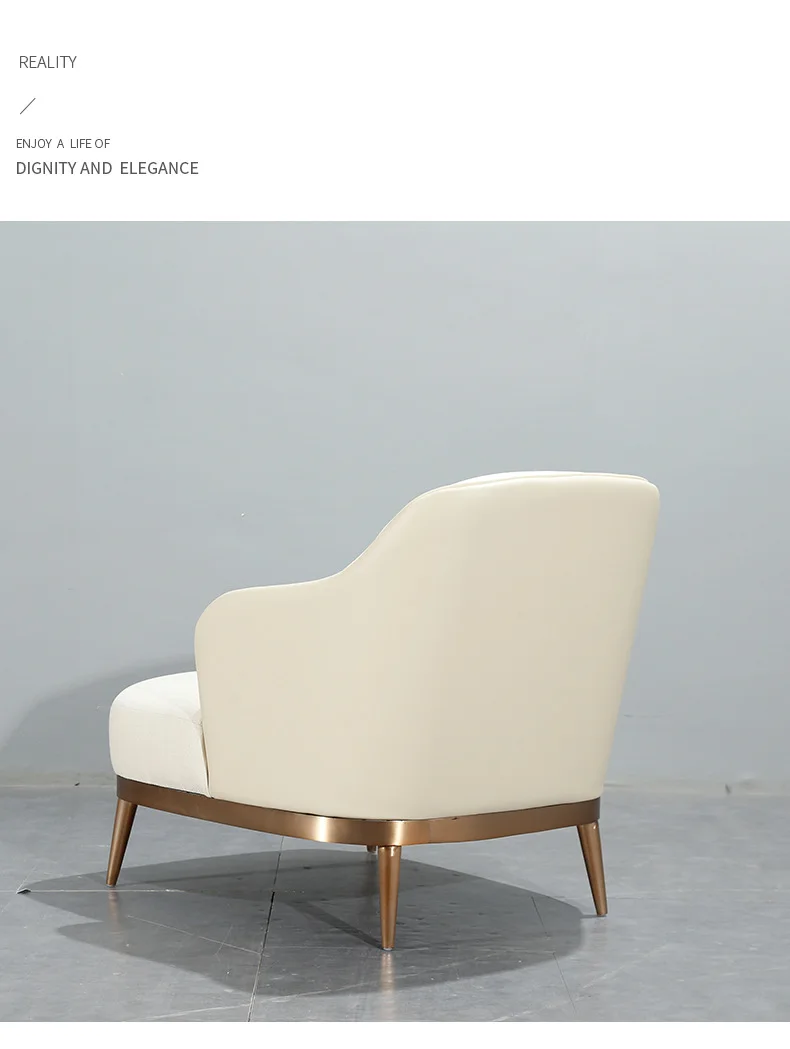 Golden Base GrayWhite Velvet Leisure Lobby Chaise Chair Chrome Stainless Steel Modern for Hotel  (6)