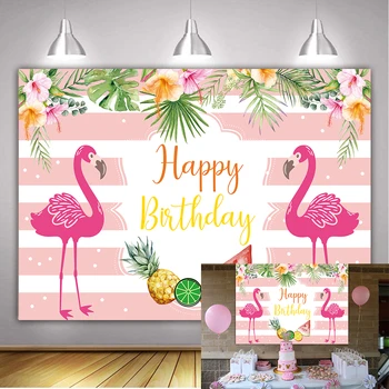 

Pink Flamingo Background Pink and White Stripes Flowers Birthday Party Backdrop Girl Tea Party Decor Baby Shower Backdrops