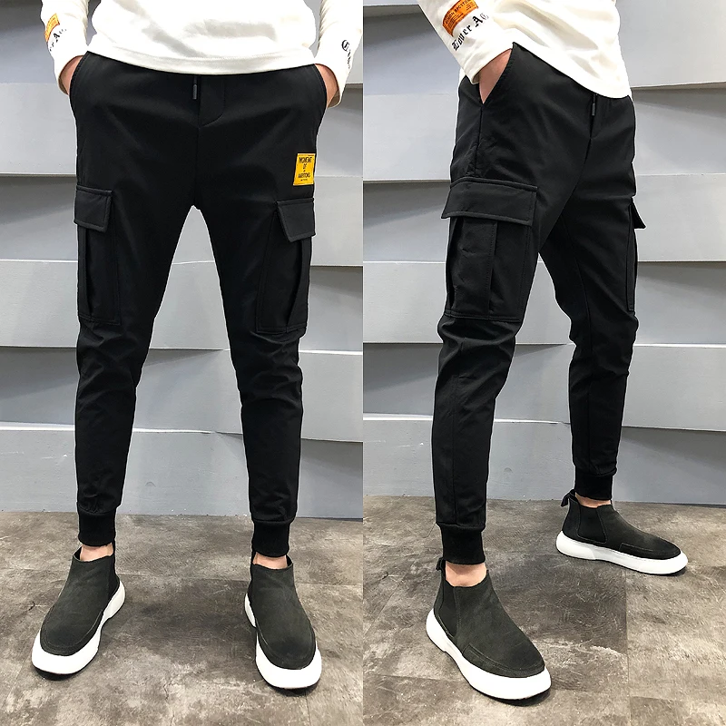 Black Regular New Autumn Winter Cargo Pants Men Fashion Side Pocket Decor Mens Casual Harem Pants Slim Fit Joggers Men Streetwear Hip Hop - Цвет: Black Regular