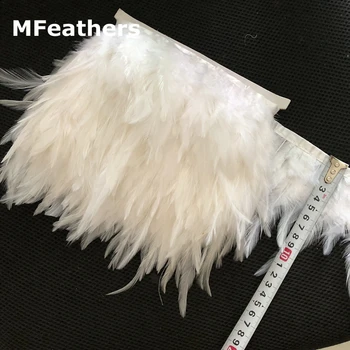 

white colour chicken feather strips boas trims 8-13cm natural rooster saddle feather fringes ribbons for cloth decorations