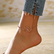 Gold Silver Color Big Hollow Love Heart Adjustable Anklet Beach Leg Bracelet Anklet Jewelry Summer Foot Accessories