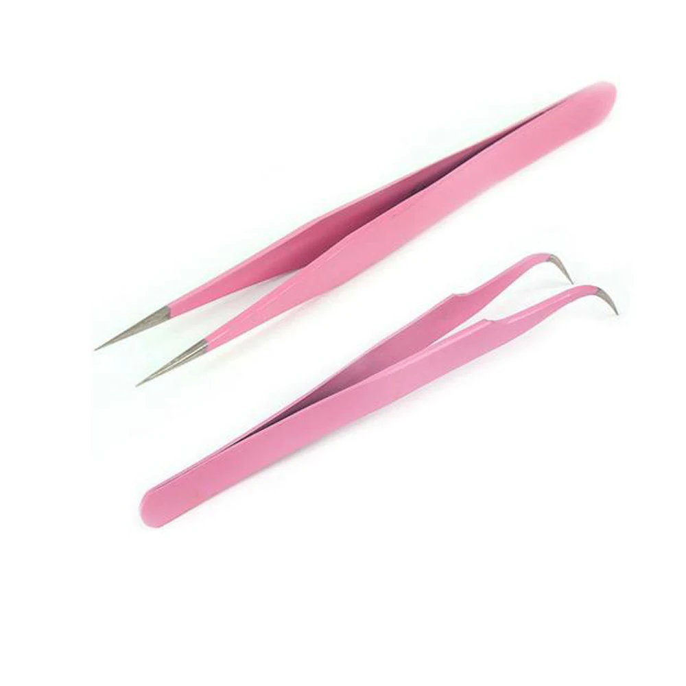 

2Pcs/set Eyelash Extension Tweezers Pointed Clip Makeup Tools Stainless Steel Straight/Curved Nail Tweezers Nippers Tools makeup