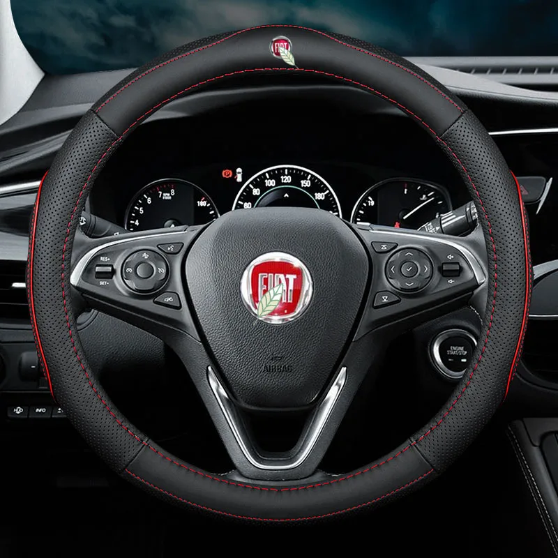 Тонкие автомобильные чехлы на руль из натуральной кожи без запаха для FIAT 500 Punto