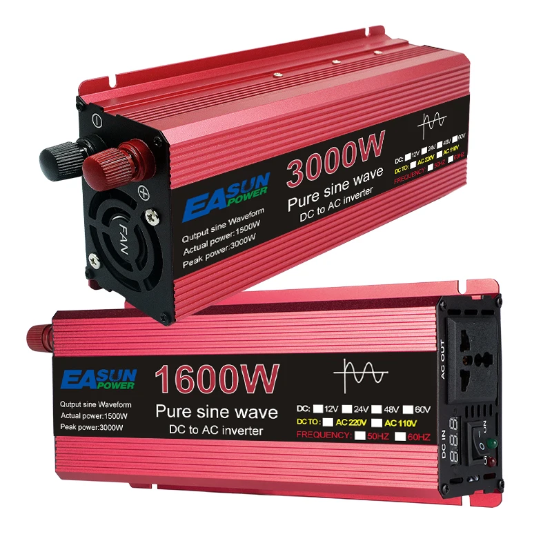Pure sine wave inverter 1000W 1600W 2200W 3000W Pure Sine Wave Inverter DC 12V 24V To AC 110V 220V Voltage Transformer Power Converter Solar Car Inverter