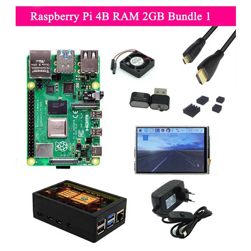 Raspberry Pi 4 Model B 2GB/4GB Kit Board + Power Adapter + Case Box + 32/64GB SD Card + Heatsink for Raspberry Pi 4